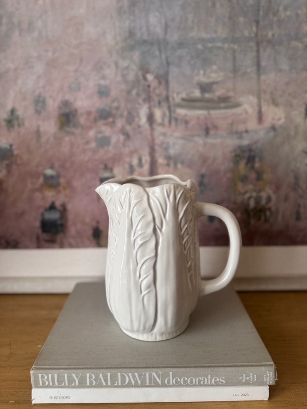 Elegant White Ceramic Cabbage Leaf Pitcher
